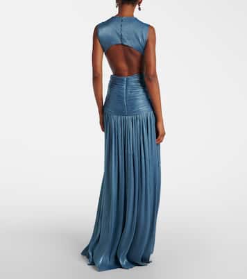 فستان سهرة درابيه من الجيرسيه بفتحة خلفية | Costarellos