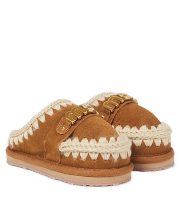 Logo shearling-lined suede slippers | Mou Kids