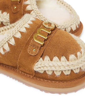 Logo shearling-lined suede slippers | Mou Kids