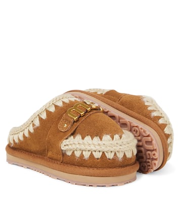Logo shearling-lined suede slippers | Mou Kids