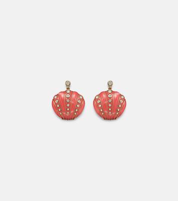 Boucles d’oreilles Coquillage Corail en or 9 ct et diamants | Yvonne Léon