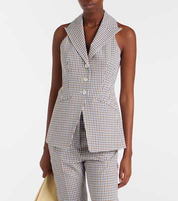Gingham cotton-blend seersucker vest | Veronica Beard