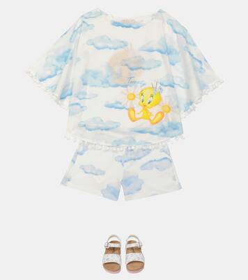 Print cotton muslin poncho | Monnalisa