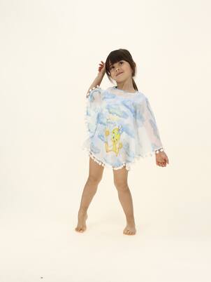 Print cotton muslin poncho | Monnalisa