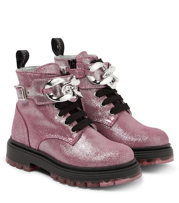 Glitter leather lace-up boots | Monnalisa