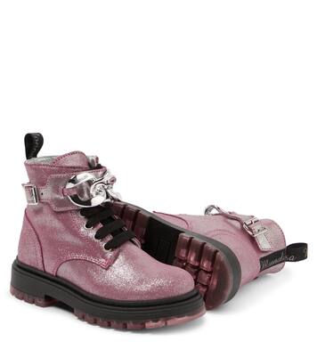 Glitter leather lace-up boots | Monnalisa