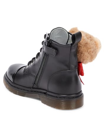 Teddy-embellished leather boots | Monnalisa