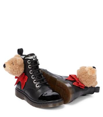 Teddy-embellished leather boots | Monnalisa