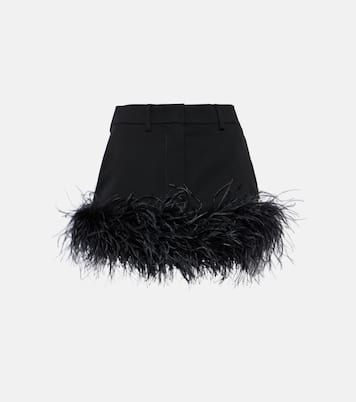 Feather-trimmed wool miniskirt | Miu Miu