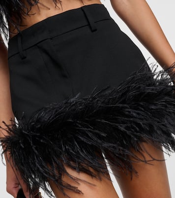 Feather-trimmed wool miniskirt | Miu Miu