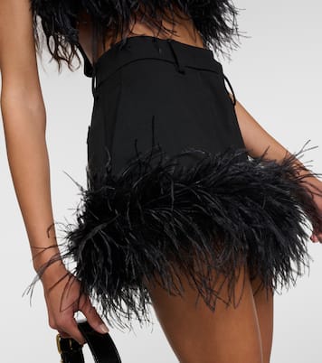 Feather-trimmed wool miniskirt | Miu Miu