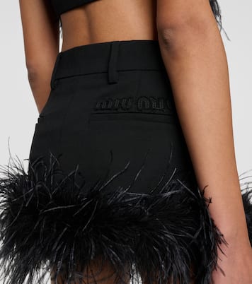 Feather-trimmed wool miniskirt | Miu Miu