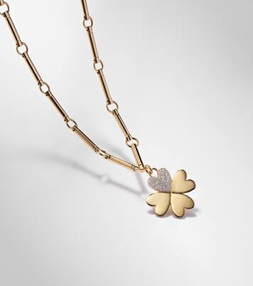 Four Heart Clover 18kt gold (750/1000) necklace with diamonds | FoundRae
