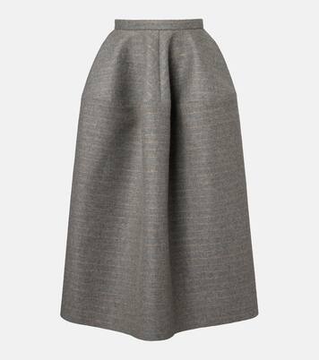 Jupe midi rayée en laine et mohair | Erdem