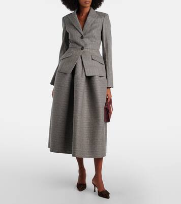 Jupe midi rayée en laine et mohair | Erdem