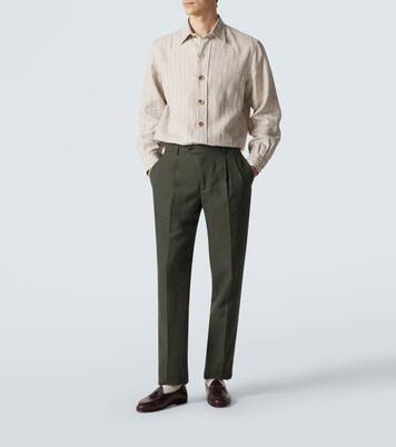 Pleated linen slim pants | Rubinacci