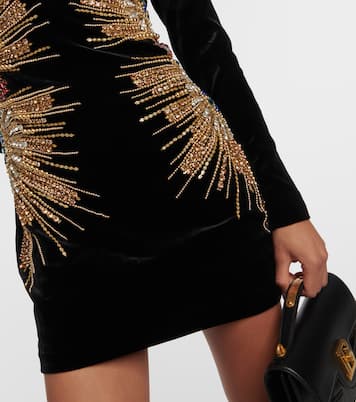 Robe brodée en velours à ornements | Balmain