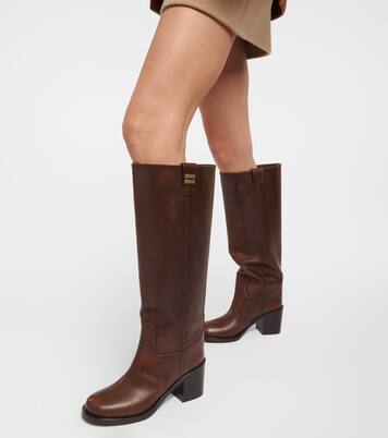 Leather knee-high boots | Miu Miu