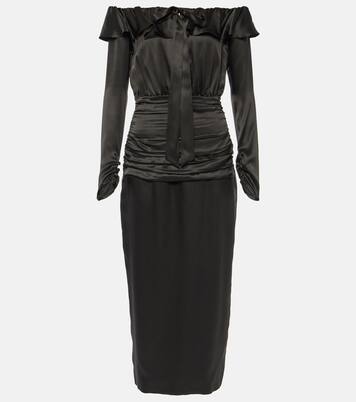 Robe midi en soie à encolure bardot | Alessandra Rich