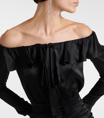 Robe midi en soie à encolure bardot | Alessandra Rich