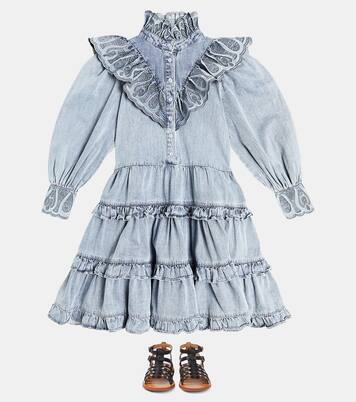 Ruffled embroidered chambray dress | Petite Amalie  