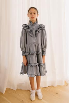 Ruffled embroidered chambray dress | Petite Amalie  