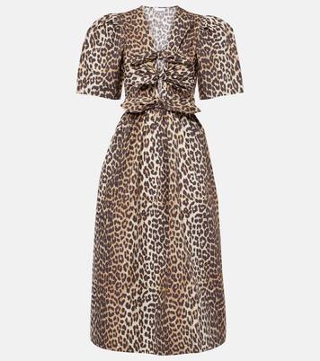 Robe midi en coton à motif léopard | Ganni