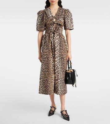 Robe midi en coton à motif léopard | Ganni