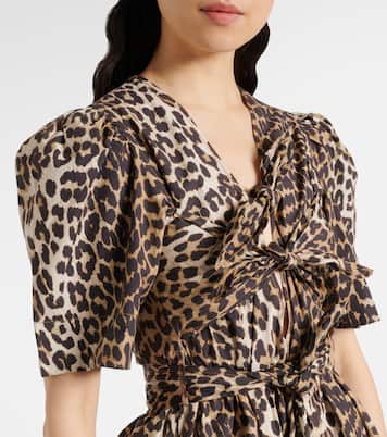 Robe midi en coton à motif léopard | Ganni
