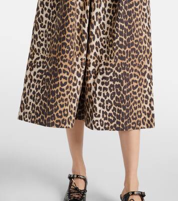 Robe midi en coton à motif léopard | Ganni