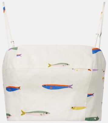 Bedrucktes Cropped-Top Federico aus Leinen | Staud