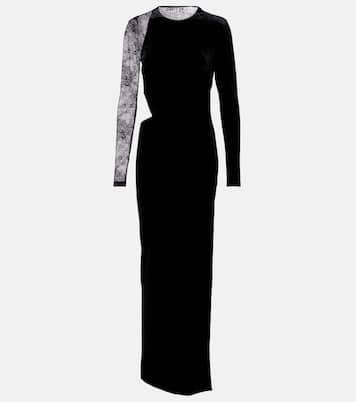 Cutout lace-trimmed velvet maxi dress | Self-Portrait