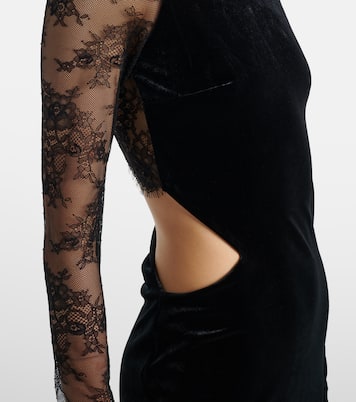 Cutout lace-trimmed velvet maxi dress | Self-Portrait