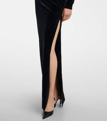 Cutout lace-trimmed velvet maxi dress | Self-Portrait