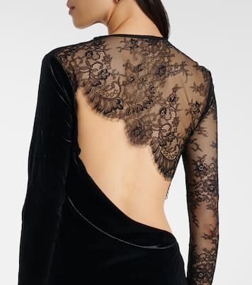 Cutout lace-trimmed velvet maxi dress | Self-Portrait