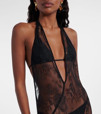 Sheer open-back lace maxi dress | Adriana Degreas