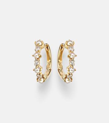 Boucles d’oreilles en or 14 ct (585/1000) avec diamants et perles | Mateo