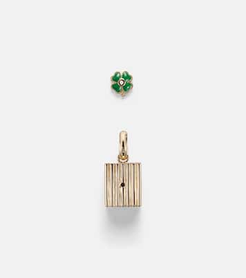 Set aus einzelnem Ohrring Trèfle aus 9kt Gelbgold und Diamanten und Anhänger Le Cubo | Yvonne Léon
