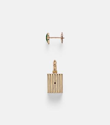 Set aus einzelnem Ohrring Trèfle aus 9kt Gelbgold und Diamanten und Anhänger Le Cubo | Yvonne Léon