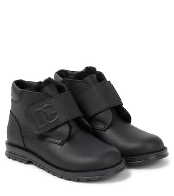 Faux shearling-lined leather ankle boots | Dolce&Gabbana Kids