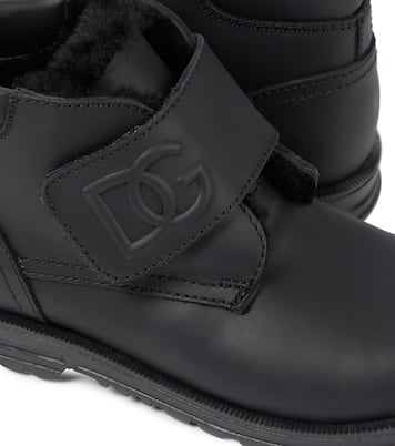Faux shearling-lined leather ankle boots | Dolce&Gabbana Kids