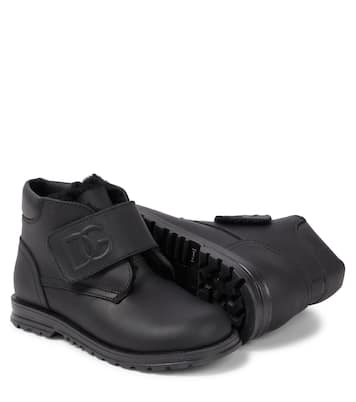 Faux shearling-lined leather ankle boots | Dolce&Gabbana Kids