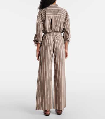 Striped cotton-blend wide-leg pants | Brunello Cucinelli