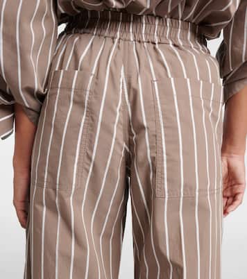 Striped cotton-blend wide-leg pants | Brunello Cucinelli