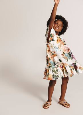Abito in lino con stampa floreale | Dolce&Gabbana Kids