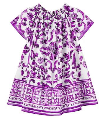 Majolica printed cotton poplin dress | Dolce&Gabbana Kids