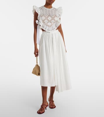 Falda midi asimétrica de popelín de algodón | Self-Portrait