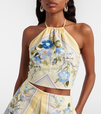 Floral linen and cotton crop top | Self-Portrait