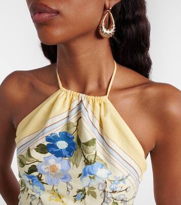 Floral linen and cotton crop top | Self-Portrait