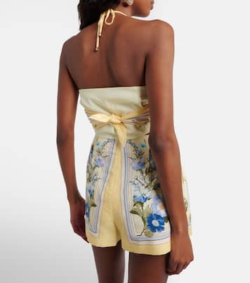 Floral linen and cotton crop top | Self-Portrait